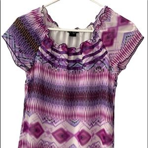 Geometric Blouse Purple Pink Multicolor Size Large